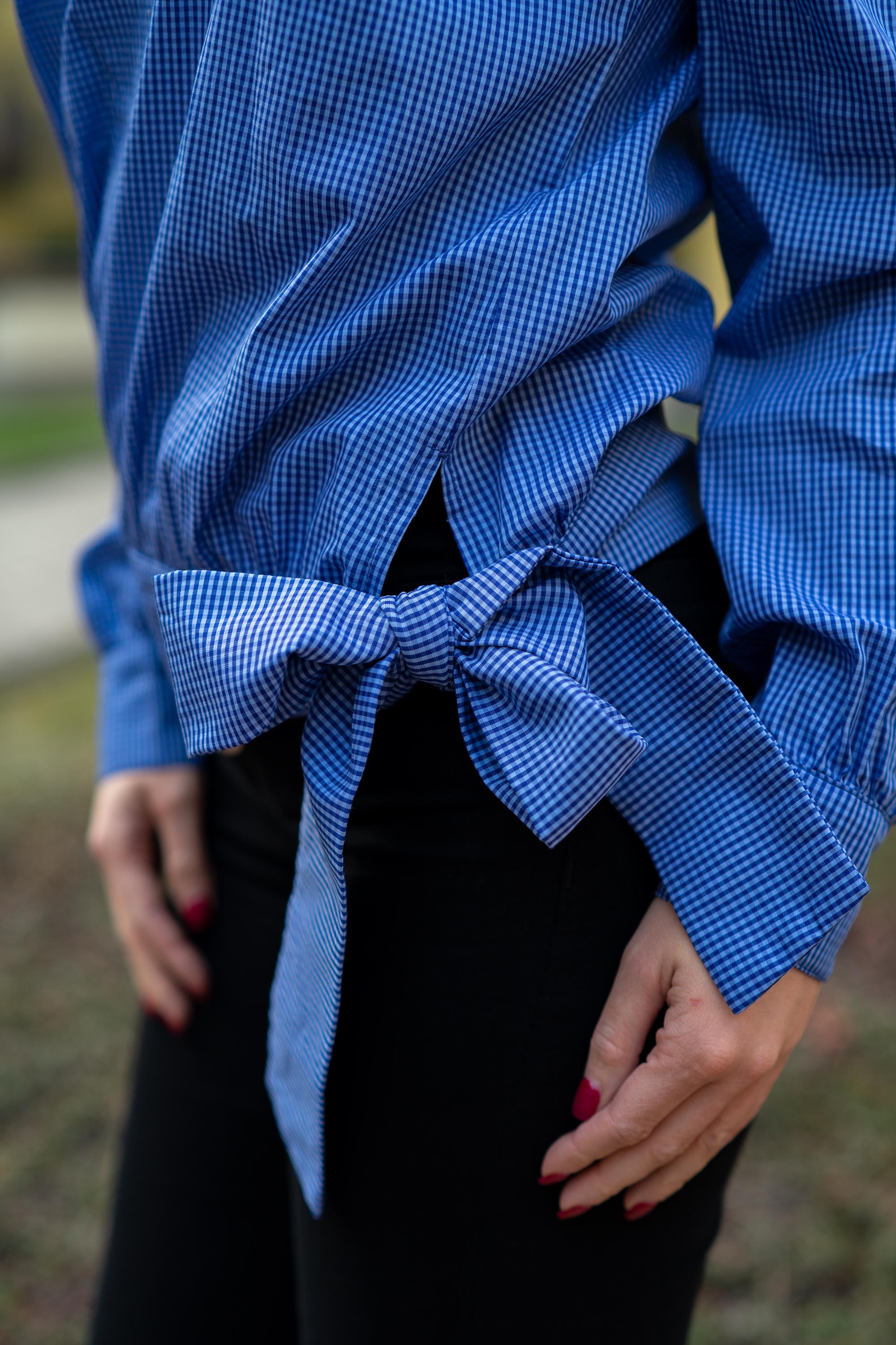 Blue checkered blouse