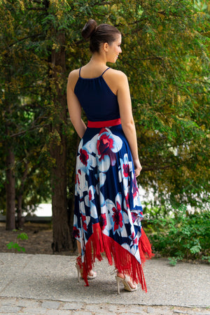 Blue-red floral maxidress