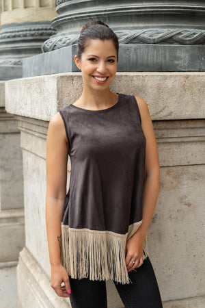 Brown fringy top