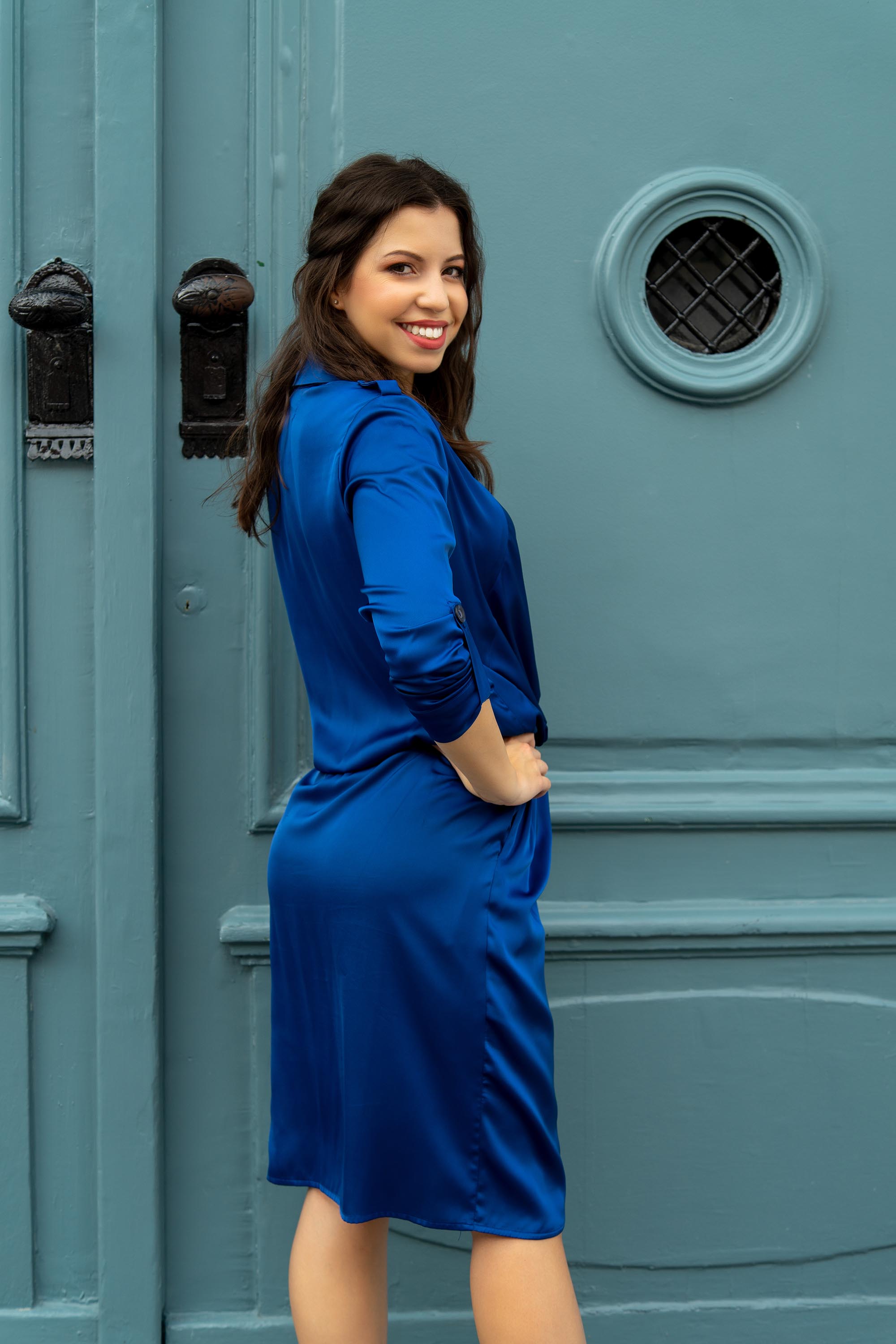 Royal blue shift-dress